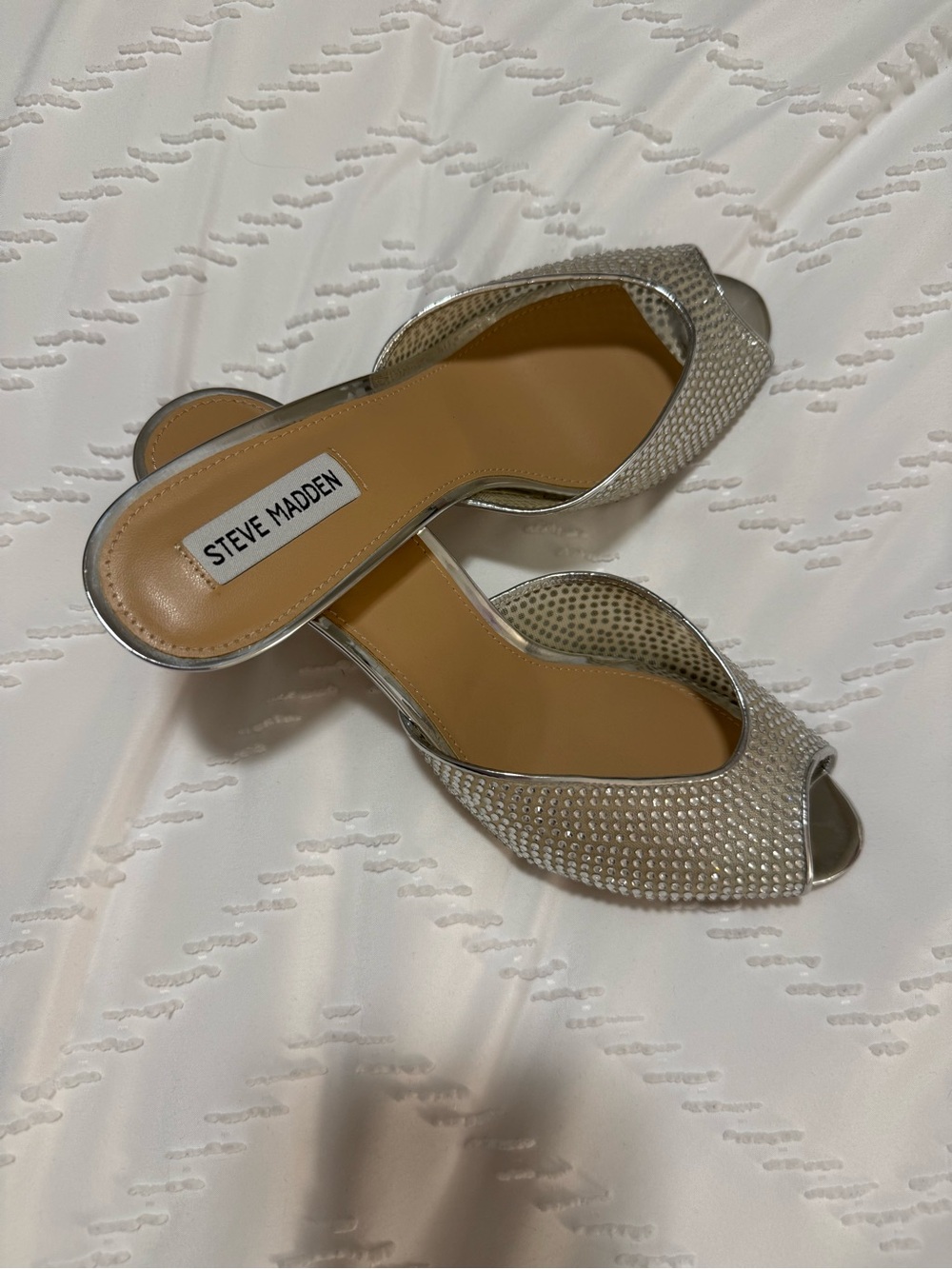 Steve Madden Silver Crystal Peep-Toe Mules